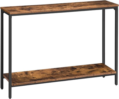 HOOBRO Console Table, 47.2" Narrow Entryway Table, Sofa Table with Shelf, Entrance Table for Living Room, Hallway, Foyer, Corridor, Office, Metal Frame, Rustic Brown and Black BF20XG01G1