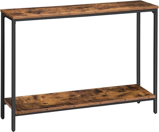 HOOBRO Console Table, 47.2" Narrow Entryway Table, Sofa Table with Shelf, Entrance Table for Living Room, Hallway, Foyer, Corridor, Office, Metal Frame, Rustic Brown and Black BF20XG01G1