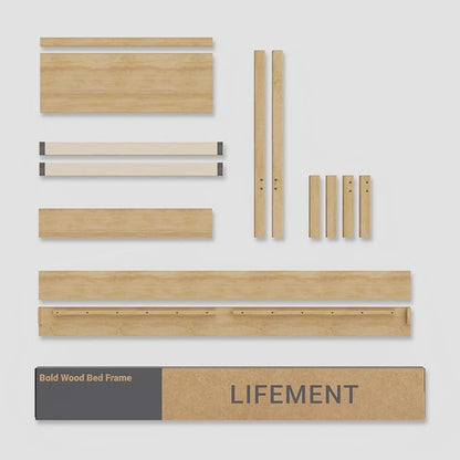 LIFEMENT Twin Bed Frame Signature Wood Platform, Noise Free, Under Bed Storage, No Box Spring Needed, Easy Assembly, Natural
