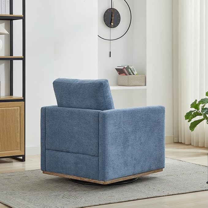 Swivel Accent Chair, 360 Degree Square Swivel Chair for Living Room, Mid Century Modern Upholstered Barrel Chair,Comfy Sofa Armchairs for Bedroom,Nursery,Chenille, Blue