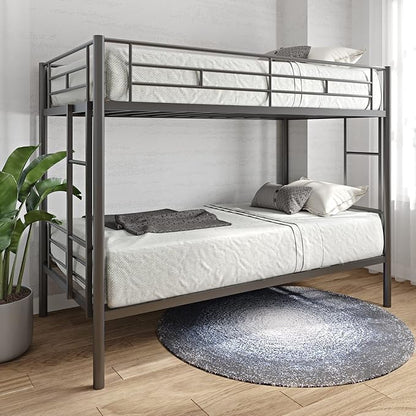 Metal Twin Over Twin Bunk Bed, Heavy-Duty Metal Bunk Bed, Noise Reduced Design/Safety Guardrail/2 Side Ladders/No Box Spring Needed (Black)