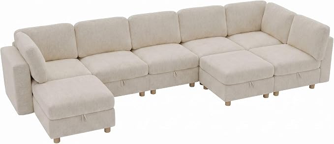 ERYE 132-Inch Oversized U Shaped Sectional Sofa 8 Seat Modular Storage Sofa Couch W/Deep Seat,Skin Friendly Plush Chenille Upholstered Corner Convertible Sectional W/Movable Ottoman