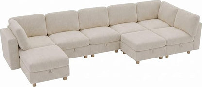 ERYE 132-Inch Oversized U Shaped Sectional Sofa 8 Seat Modular Storage Sofa Couch W/Deep Seat,Skin Friendly Plush Chenille Upholstered Corner Convertible Sectional W/Movable Ottoman