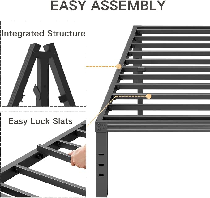 Full Size Bed Frame 14“ High Heavy Duty Metal Platform Bed Frame,Sturdy Steel Support,No Box Spring Needed,Noise-Free,Easy Assembly