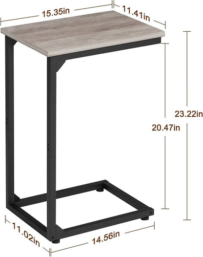 AMHANCIBLE C Shaped End Table Set of 2, Couch Side Table that Slide Under Sofa, Narrow Small Space TV Trays for Living Room, Bedroom, Greige HET02CGY