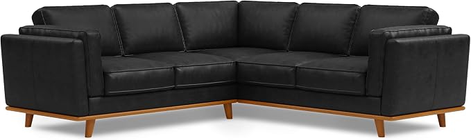 Valencia Artisan Full Leather Sofa - Pure Full Italian Nappa Leather Couch, Solid Wood Accent, Ultimate Comfort (Black, L-Shape Sectional)