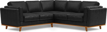 Valencia Artisan Full Leather Sofa - Pure Full Italian Nappa Leather Couch, Solid Wood Accent, Ultimate Comfort (Black, L-Shape Sectional)