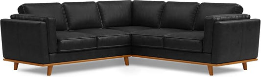 Valencia Artisan Full Leather Sofa - Pure Full Italian Nappa Leather Couch, Solid Wood Accent, Ultimate Comfort (Black, L-Shape Sectional)