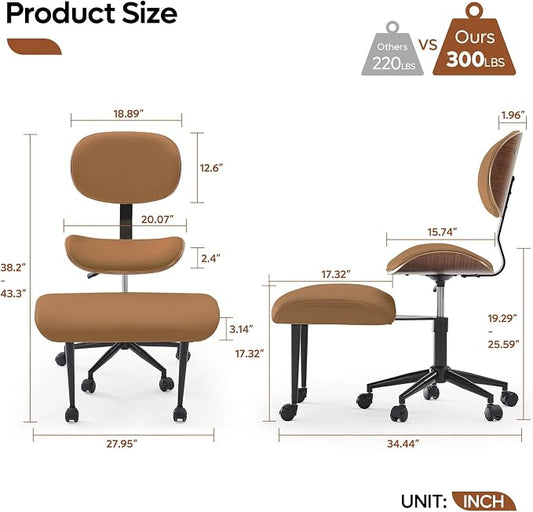 Bestier Meditation Chair with Wider Bentwood Back Support, Ergonomic Cross Legged Office Chair for Adults up to 300 lbs, 360° Swivel Adjustable Height for Multi Position (Contemporary Bentwood, Brown)