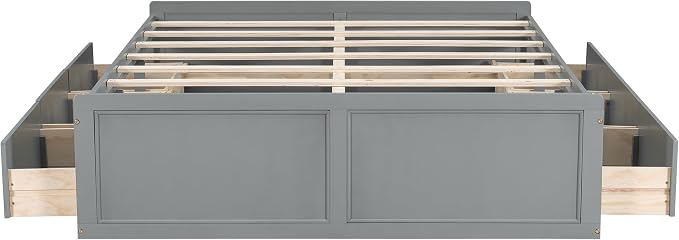 Merax Wood Queen Size Platform Bed Frame with 6 Drawers, Storage Bed Frame Without Headboard for Kids Teens and Adults, Gray