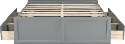 Merax Wood Queen Size Platform Bed Frame with 6 Drawers, Storage Bed Frame Without Headboard for Kids Teens and Adults, Gray