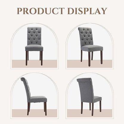 COLAMY Tufted Dining Chairs Set of 6, Parsons Dining Room Chairs Upholstered Fabric Diner Chair Stylish Kitchen Chairs with Solid Wood Legs and Padded Seat - Grey