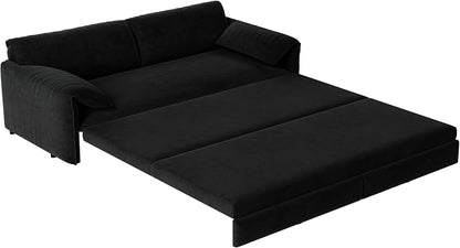 66" Sleeper Sofa Bed Queen Size, 3-in-1 Convertible Couch, Modern Pull Out Couches, Comfy Velvet Futon Sofa, Cloud Loveseat Lounge, Pillow Arm, for Small Spaces, Living Room, Apartment, Black