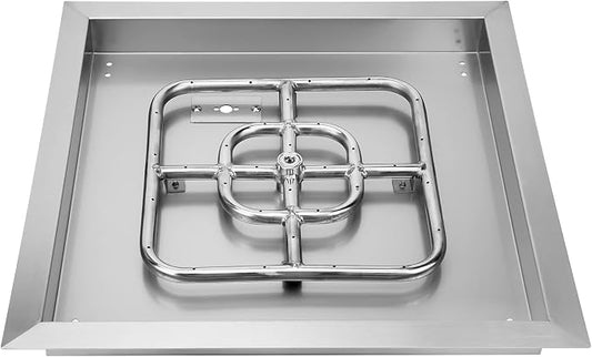 Onlyfire 18 Inch Square Fire Pit Burner Pan with Square Burner Ring – 304 Stainless Steel Drop-in Gas Fire Pit Insert for Natural Gas & Propane, 92,000 BTU, Square Flame Pattern for DIY Fire Table