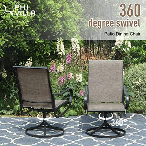 PHI VILLA Outdoor Patio Dining Set for 4, 5 PCS Patio Table & Chair Set Clearance with 4 Swivel Dining Chairs & 1 Square Patio Table(1.57" Hole), Patio Dining Furniture for Lawn Garden, Black Coated