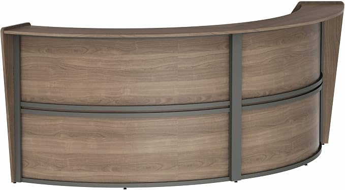 Linea Italia Curved Modern Office Desk Easy to Assembly 2 Panel Reception Counter for Lobby, Salon, 124" x 49", Walnut