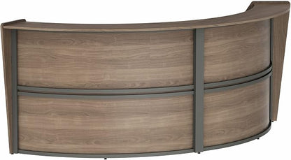 Linea Italia Curved Modern Office Desk Easy to Assembly 2 Panel Reception Counter for Lobby, Salon, 124" x 49", Walnut