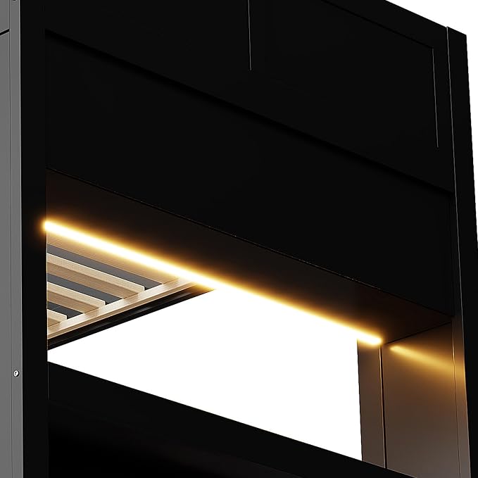 RUNNA Full Gaming Bunk Bed with Desk, LED & Charging Station | Full gaming bunk bed with desk, LED lights, charging station, storage shelves, 600 lbs capacity, no box spring needed