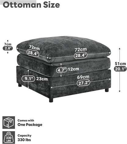 Iroomy 25" Chenille Ottoman, 9.5" Thick Cushion, Upholstered Footrest Modern Footstool & Bench for Living Room, Bedroom, Dark Gray