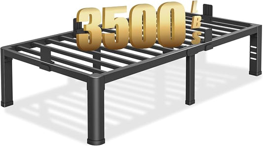 Yitong Angel 14 inch Twin Bed Frame with Rounded Corner Legs and Headboard Hole Mattress Slide Stopper 3500 LBS Heavy Duty Support Metal Platform,No Box Spring Needed, Noise Free, Easy Assembly