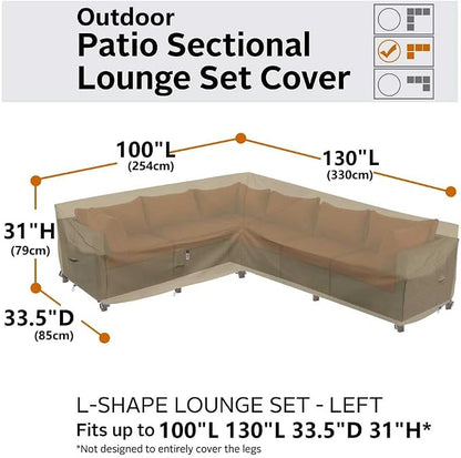 Heavy Duty Outdoor Sectional Sofa Cover, Waterproof 600D Patio Sectional Couch Covers, Lawn Patio Furniture Cover (Desert Khaki, 100"x130"(L-Shaped-Left Facing))