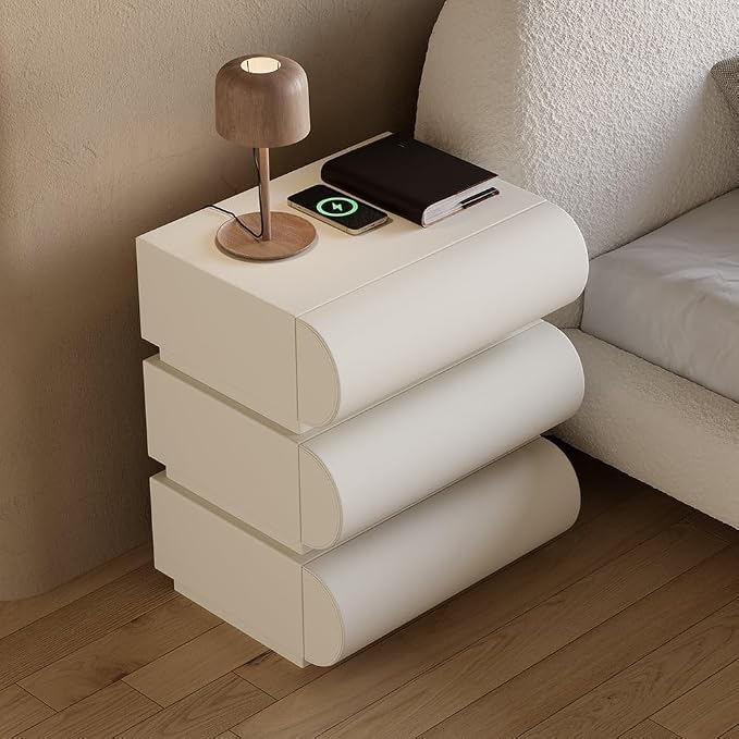 homary Queen Size Upholstered Bed Frame with 2 Three-Drawer Nightstands – Modern Bedroom Set with Wireless Charging, USB Ports, Faux Leather & Bouclé Upholstered Bed Platform with Headboard