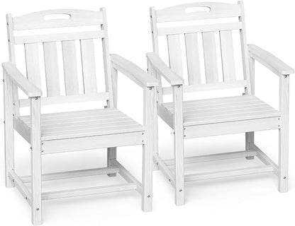 Ciokea HDPE Outdoor Patio Dining Chairs Set of 2, All-Weather Porch Chair with Wide Seat, Durable Outdoor Furniture for Backyard, Garden, Lawn & Poolside, White