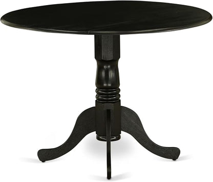 East West Furniture DLT-ABK-TP Dublin Dining Table - a Round Wooden Table Top with Dropleaf & Pedestal Base, 42x42 Inch, Wirebrushed Black