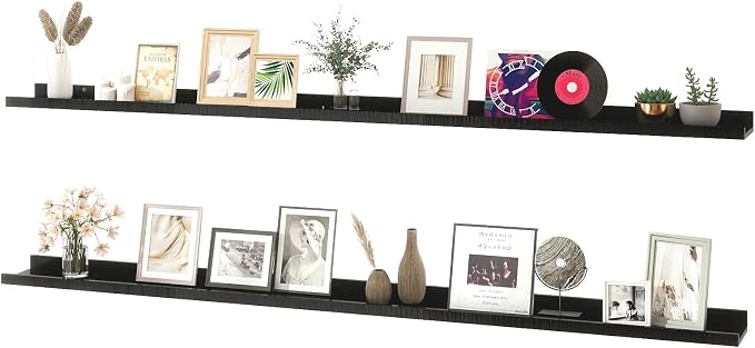Long Floating Shelves for Wall Decor, Long Wall Mounted Storage Shelf for Bedroom, Living Room, Bathroom, Kitchen, Nursery, Display Picture Ledge Shelf with Lip Set of 2-71 Inches, Black