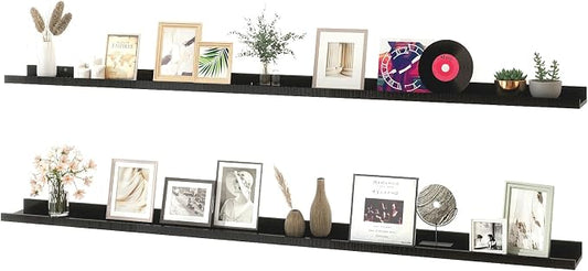 Long Floating Shelves for Wall Decor, Long Wall Mounted Storage Shelf for Bedroom, Living Room, Bathroom, Kitchen, Nursery, Display Picture Ledge Shelf with Lip Set of 2-71 Inches, Black