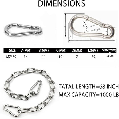 Heavy Duty Stainless Steel Chain 550LB Capacity for Punching Bags Hanging Chair Hammocks Swing Trapeze Yoga