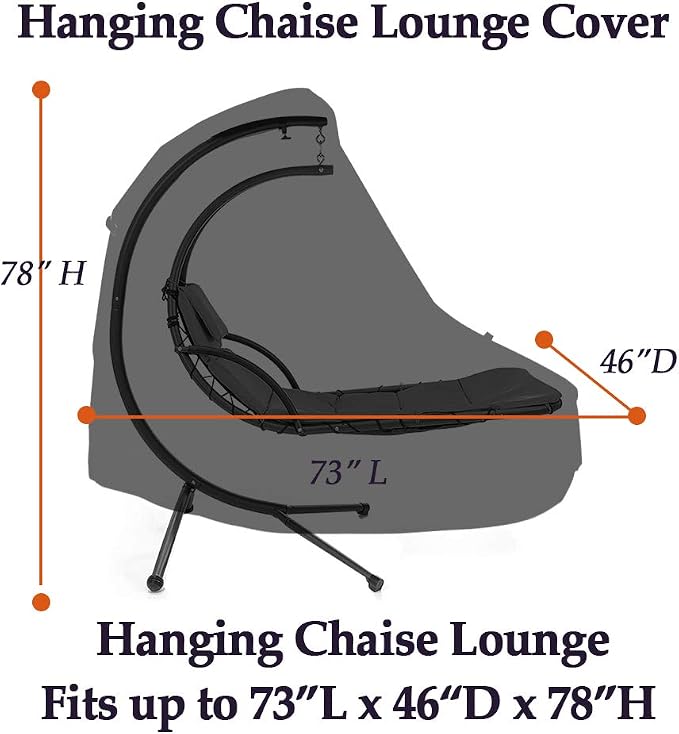 73 Inch Patio Hanging Chaise Lounge and Stand Cover with Zipper Waterproof Outdoor Curved Steel Hammock Lounger Swing Chair Covers