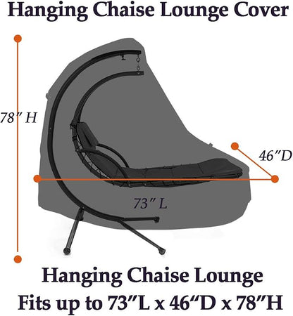 73 Inch Patio Hanging Chaise Lounge and Stand Cover with Zipper Waterproof Outdoor Curved Steel Hammock Lounger Swing Chair Covers