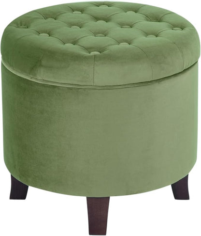 HomePop 19" Velvet Button Tufted Round Storage Ottoman - Green