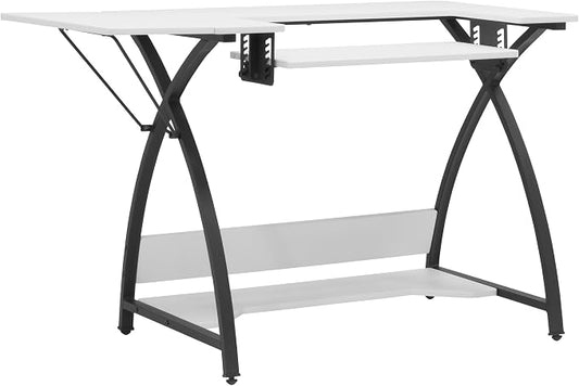 Sew Ready Comet Plus Hobby and Sewing Table with Lower Shelf, Black/White