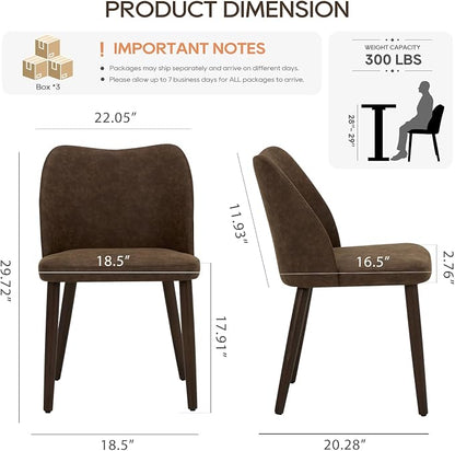 COLAMY Dining Chairs Set of 6, Upholstered Leather Kitchen Chairs with Curved Back, Padded Seat and Solid Wood Legs, Modern Dining Chair for Kitchen Dining Room, Dark Brown