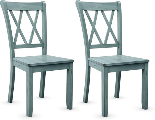Giantex Set of 2 Dining Chairs, Rubber Wood Dining Room Chair, Farmhouse Dining Side Chairs, Max Load 400 Lbs, Wooden Kitchen Chairs for Home Kitchen, Dining Room