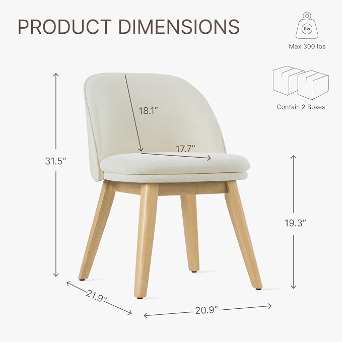 KISLOT Wooden Dining Chairs Set of 4, Fabric Upholstered Modern Dining Room Chairs with Double-Layer Thick Seat Cushion & Ergonomic Backrest for Restaurant, Kitchen and Café, 2 Boxs