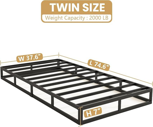 NHODIR Box Spring for Twin Bed, 7 inch Twin Size Box Spring Only, Strong Metal Frame Mattress Foundation, No Noise, Easy Assembly