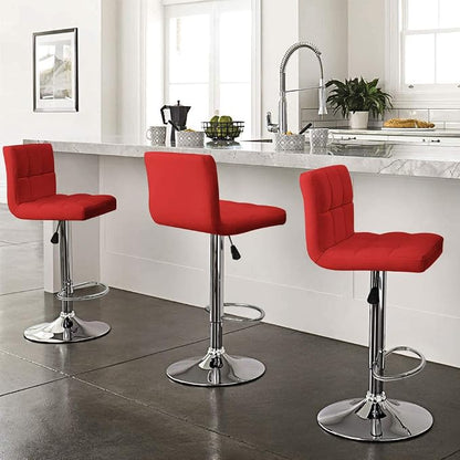Furniwell Bar Stools Modern Pu Leather Swivel Adjustable Barstools Armless Counter Height Swivel Bar Stool Synthetic Leather Height Square Barstool with Set of 2 (Red)