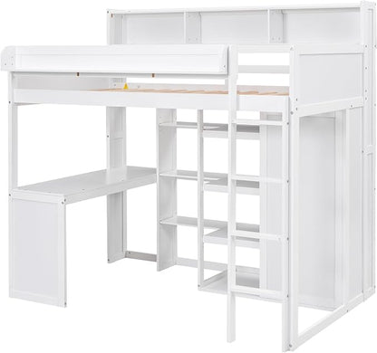 Ball & Cast Twin Size Loft Bed with Big Storage Under-Bed Desk & Staircase,Wooden Bedframe W/Integrated Wardrobe,Drawers & Shelves,Space-Saving,Modern Furniture for Boy Girl Teens Small Bedroom,Gray