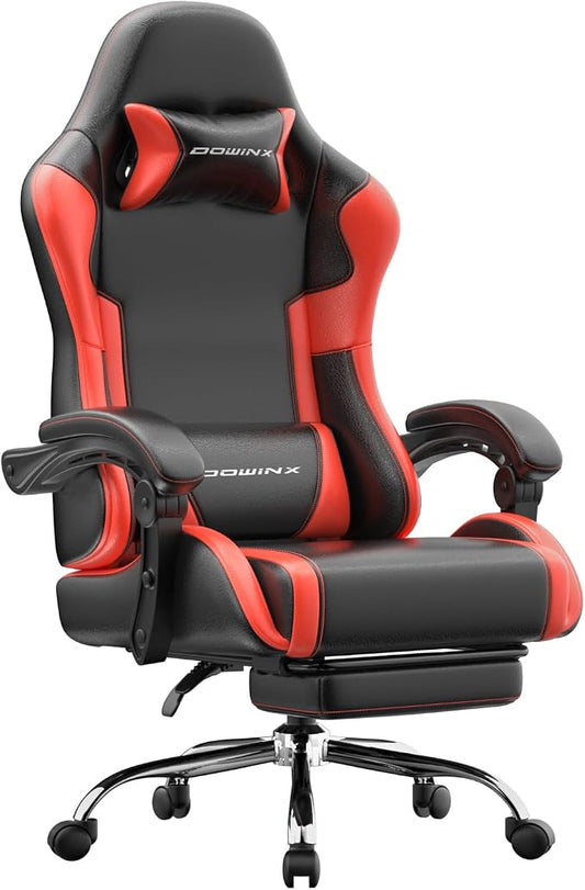 Dowinx Ergonomic Gaming Chair with Footrest & Massage Lumbar, 2D-Linkage Armrests for Computer Chair 330lbs with Headrest Pillow for Office, Home, Streaming and Long Gaming Sessions, Red