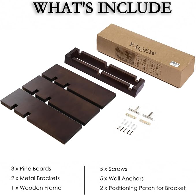 yaqew Variable Wood Floating Shelves Set of 3, Wall Cube Shelves 28.35" Max, Wall Shelves for Living Room Bathroom Bedroom - Dark Walnut Color - 28.35" x 23" x 5.9" Max
