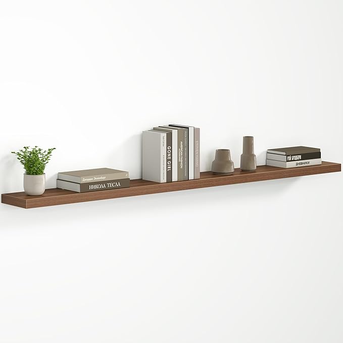 Fun Memories 72 Inch Floating Shelves - Fireplace Mantel Shelf - Deep Wall Mounted Wood Storage Shelf for Bedroom, Kitchen, Farmhouse - 1 Pack, Walnut