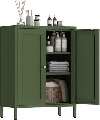 Metal Bathroom Cabinet, Small Floor Storage Cabinet, Freestanding Sideboard with 2 Adjustable Shelves for Living Room, Dining Room