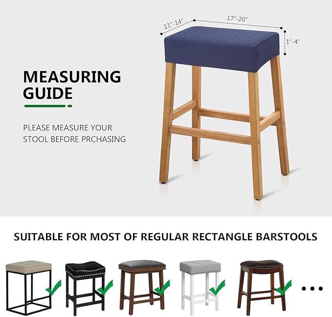 YISUN Stool Covers Rectangle - 4 Pack Stretch Waterproof Saddle Seat Cover Counter Bar Stools Bar Chairs Covers Kitchen Island Chairs Cushion Protector (4, Argyle-Navy Blue)