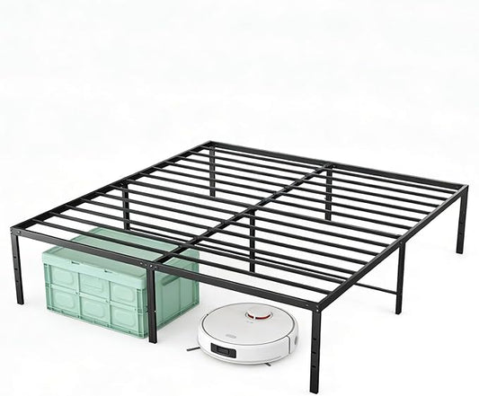 Sweetcrispy King Size 18 Inch Platform Bed Frame, Heavy Duty Metal Foundation Frame, Noise-Free Sturdy Steel Slats, Underbed Storage, No Box Spring Needed, Quick Setup