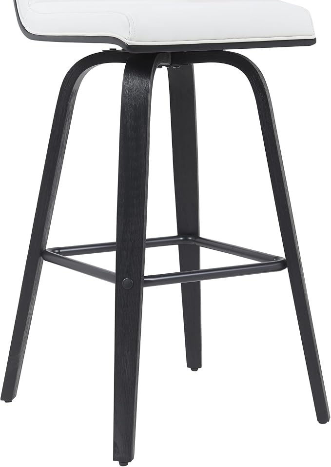 Vienna Modern Swivel Bar Height Stool with Snow White Faux Leather Seat and Black Brushed Wood Frame Set of 2