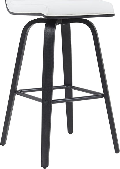 Vienna Modern Swivel Bar Height Stool with Snow White Faux Leather Seat and Black Brushed Wood Frame Set of 2