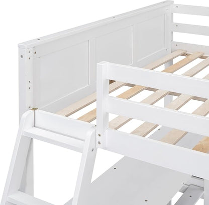 Ball & Cast Full Over Full Bunk Bed with Safty Guardrail & Stairway,Heavy Duty Wood Loft Bedframe W/Desk & Drawers,Easy Assembly,Versatile Functional Bedroom Furniture Set for Boy Girl Teens,White